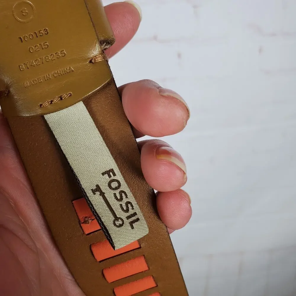 Fossil Leather Belt Womens Small Brown Orange Gold Tone Buckle